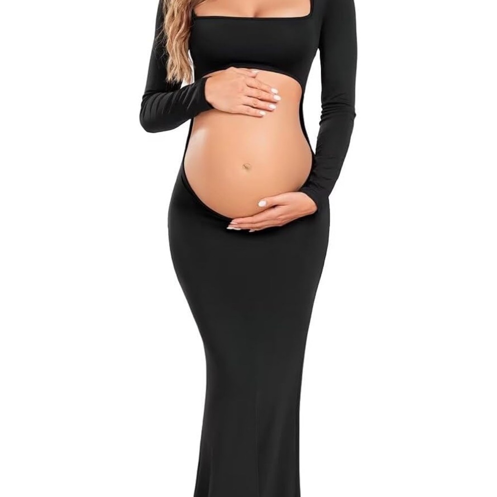 Black Long Sleeve Maternity Cutout Maxi Dress